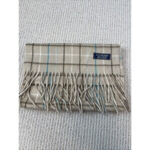 Lochmere 100% Cashmere Scarf Beige Plaid Check Soft Tassel Fringe 60x12 Vtg